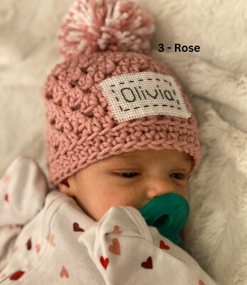 Newborn Baby Hat, Embroidered Baby Hat, Personalized Baby Beanie, 32 Color Options, Gender Reveal Hat, Baby Hat with Name, Preemie Hat - image4